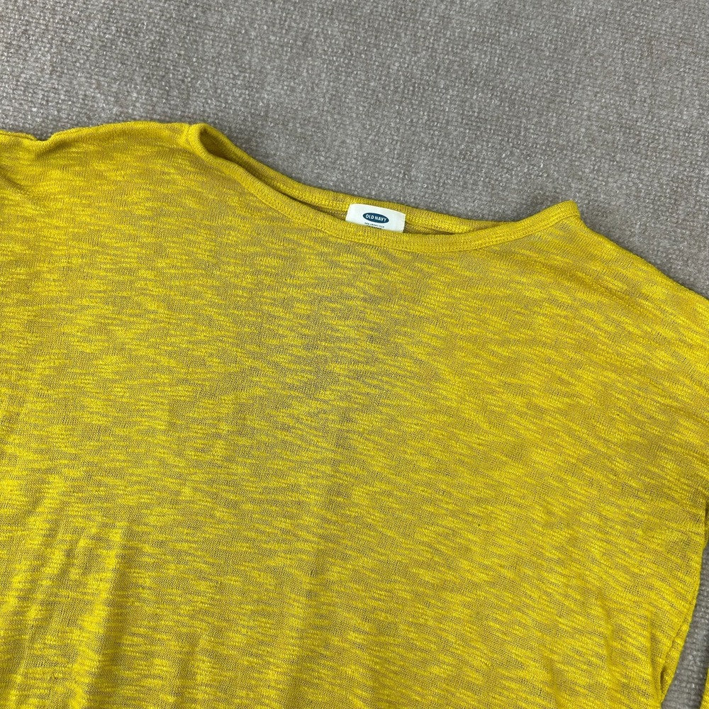 Old Navy Blouse Top Womens Medium Yellow Space Dye Long Sleeve Knit Round Neck